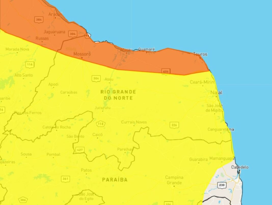 Inmet publica novo alerta de chuvas intensas no Rio Grande do Norte até o sábado (4)