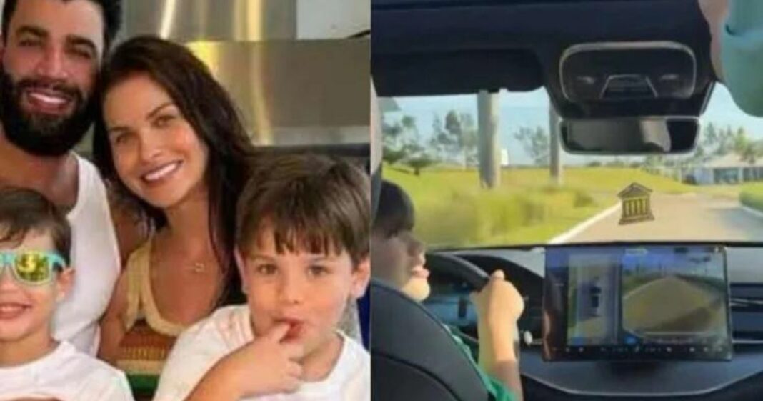 Filho de Gusttavo Lima com 7 anos dirige carro