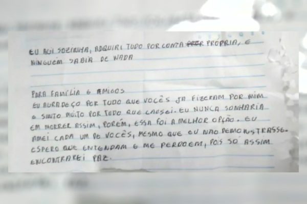 Imagem colorida, carta deixada por estudante - Metrópoles