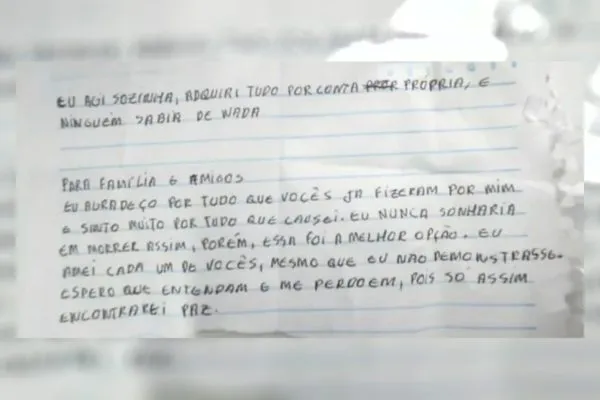 Imagem colorida, carta deixada por estudante - Metrópoles